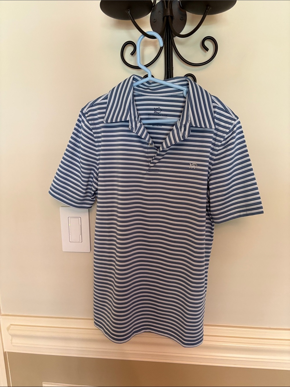Boys  size M (8-10)  Southern Tide Blue and White Striped Polo Shirt